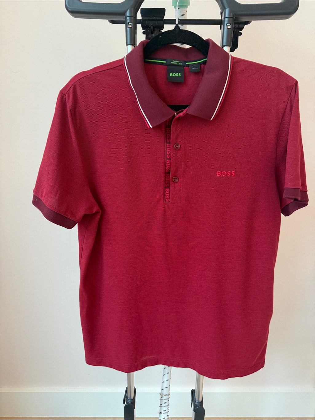 Boss Men's Burgundy Polo With Contrast Collar Trim